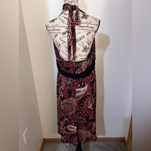 R&K Originals Paisley Halter Midi Dress - Red & Black - Size L - Picture 5 of 9